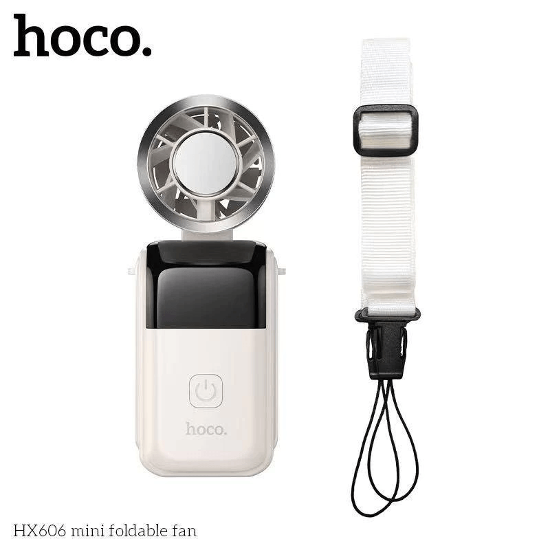 พัดลมพกพา HOCO HX606 พับได้ 90&deg; ปรับแรงลม 100 ระดับ ความเร็วรอบ 20000 RPM แบตเตอรี่ 3000MAH พร้อมสายคล้องคอ